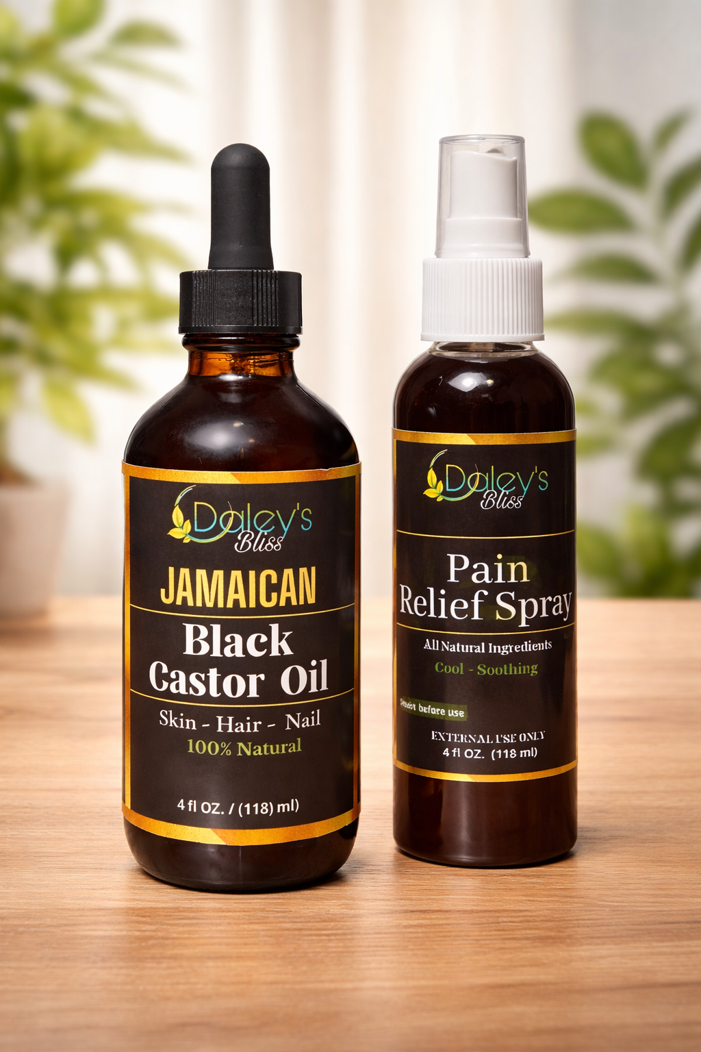 Daley’s Bliss Natural Wellness Set – Jamaican Black Castor Oil & Pain Relief Spray